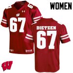 Women's Wisconsin Badgers NCAA #67 Jon Dietzen Red Authentic Under Armour Stitched College Football Jersey UE31D66IJ